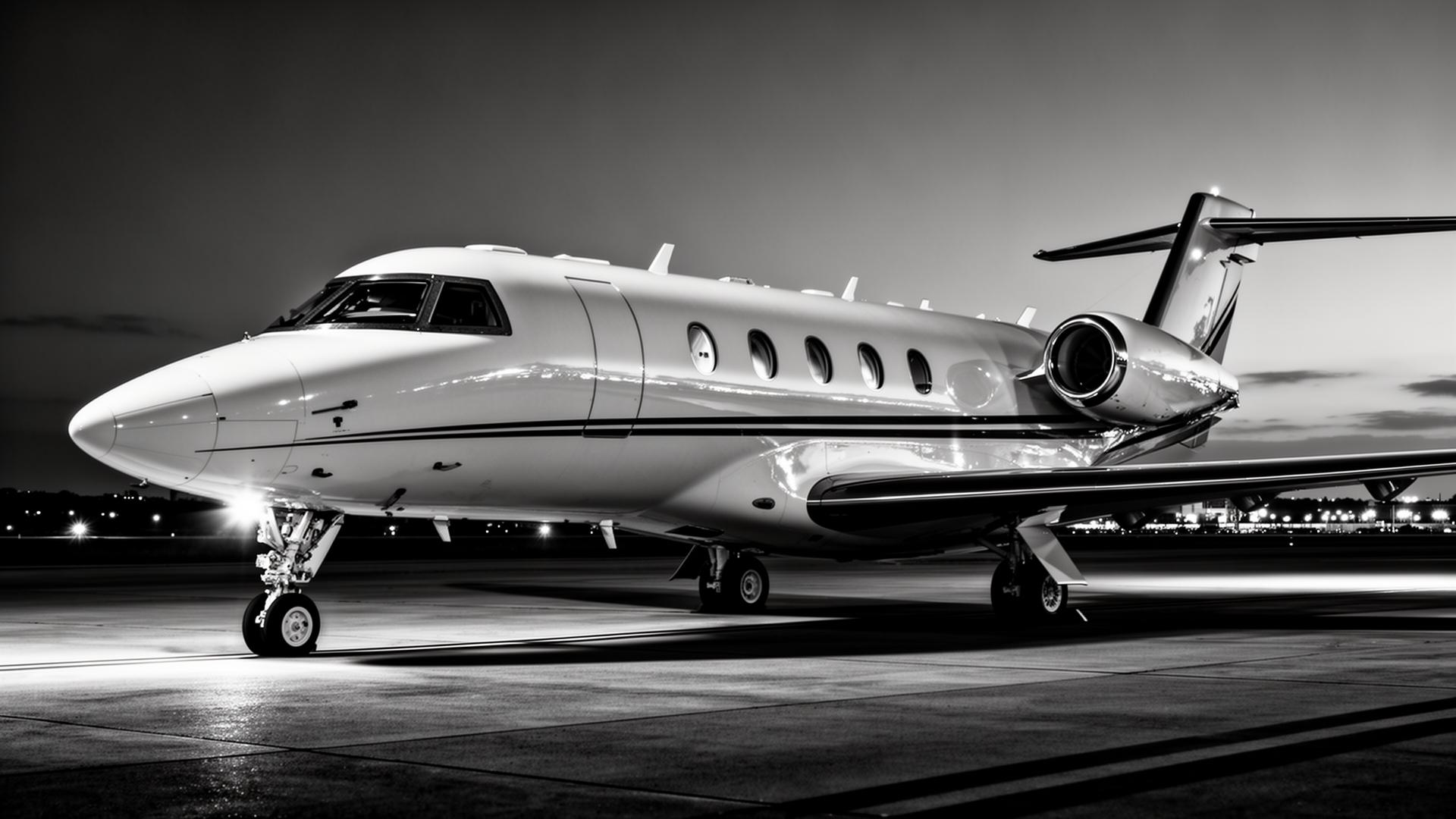 Private jet detailed to a mirror finish on the tarmac at dusk
